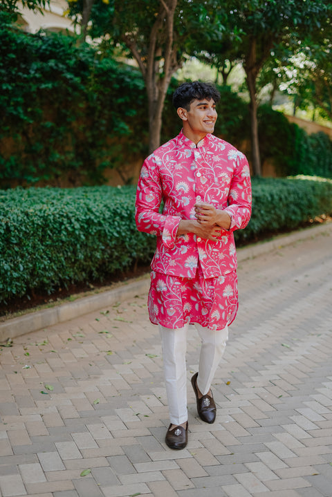 Jewelled Pink Kurta and Bandi