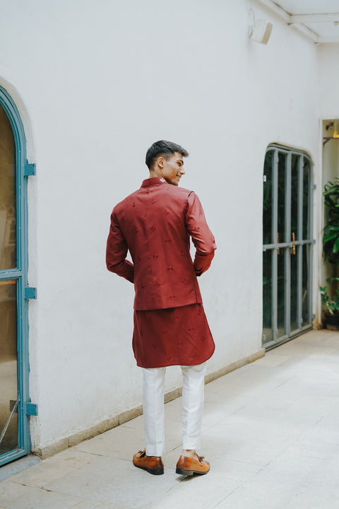 The Classic Maroon Kurta and Bandi