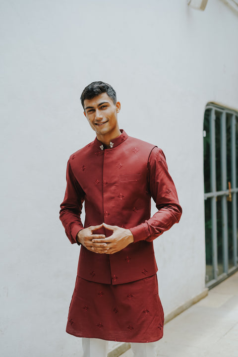 The Classic Maroon Kurta and Bandi