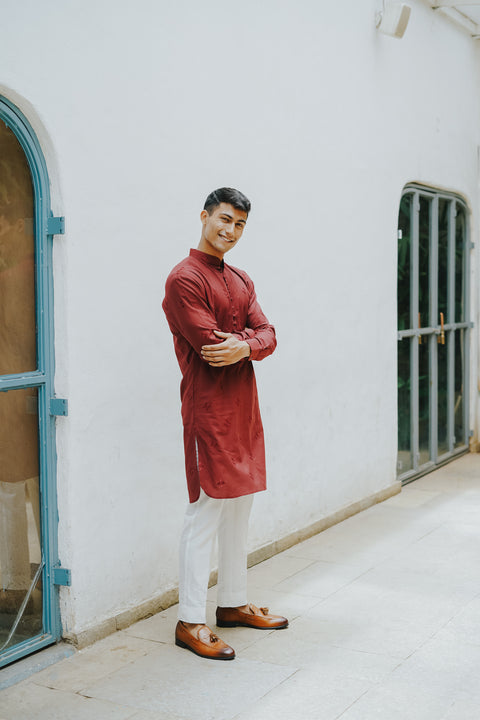 The Classic Maroon Kurta and Bandi