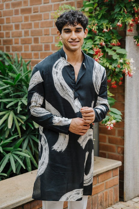 Black Modern Art Kurta