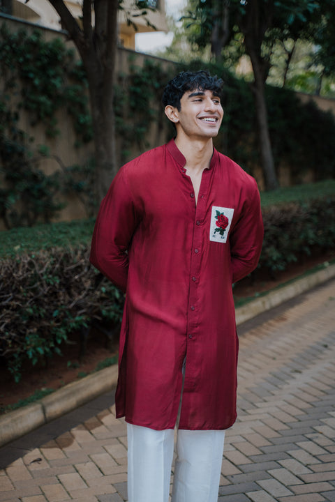 Maroon Vintage Rose Kurta