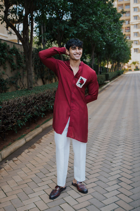 Maroon Vintage Rose Kurta