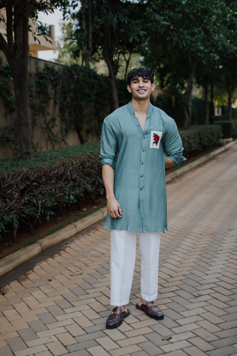 Green Vintage Rose Kurta