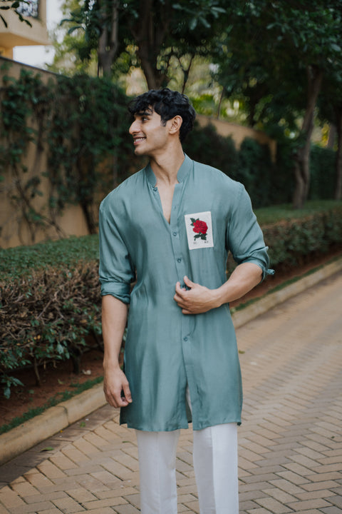 Green Vintage Rose Kurta