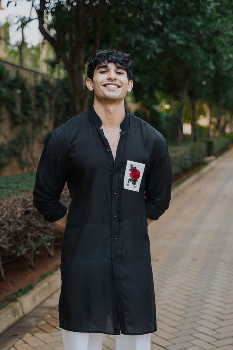 Black Vintage Rose Kurta