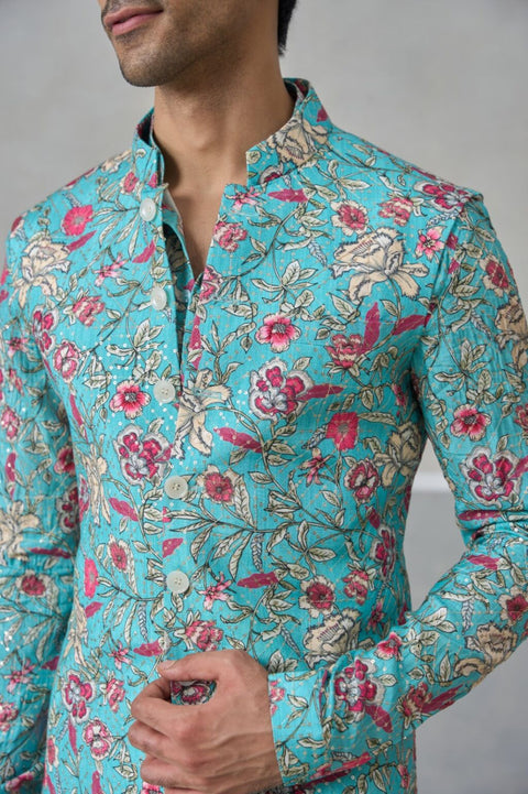 The Aqua Bloomscape Kurta & Bandi