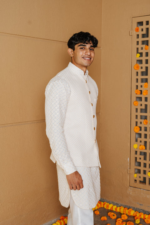 Ivory Melange Kurta and Bandi